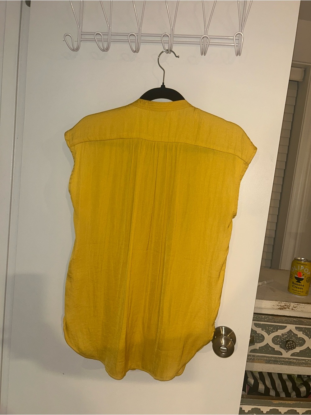 Adrienne Vittadini Mustard Yellow Split V Cap Sleeve Blouse - Picture 5 of 6